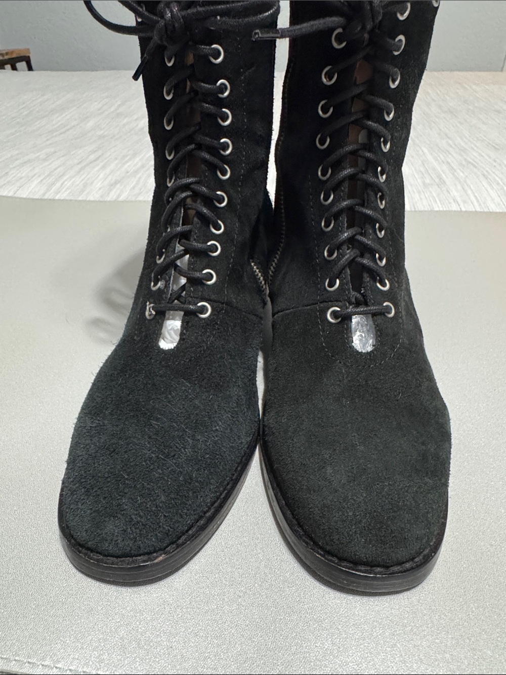 Miista Zelda Black Suede Lace Up Mid Calf Boots Chunky Heel Size EU 39 / US 8.5 - Picture 3 of 12